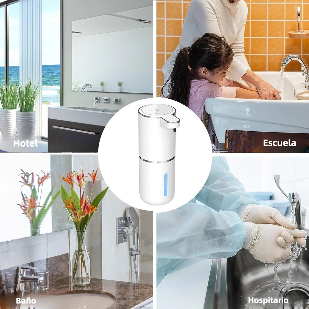 Dispensador Automático de Jabón – Dispensador de Jabón Espumoso Sin Contacto de 400ml, Recargable por USB, Montaje en Pared, 4 Niveles de Ajuste de Espuma para Baño y Cocina – AH007