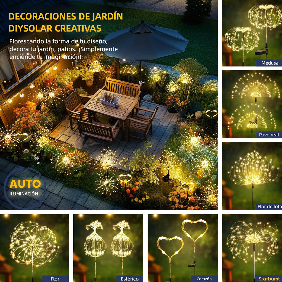 Luces Solares Decorativas para Jardín 2 Piezas 120LED – Impermeables con Diseño DIY para Patio, Balcón, Camino y Macetas - JP004