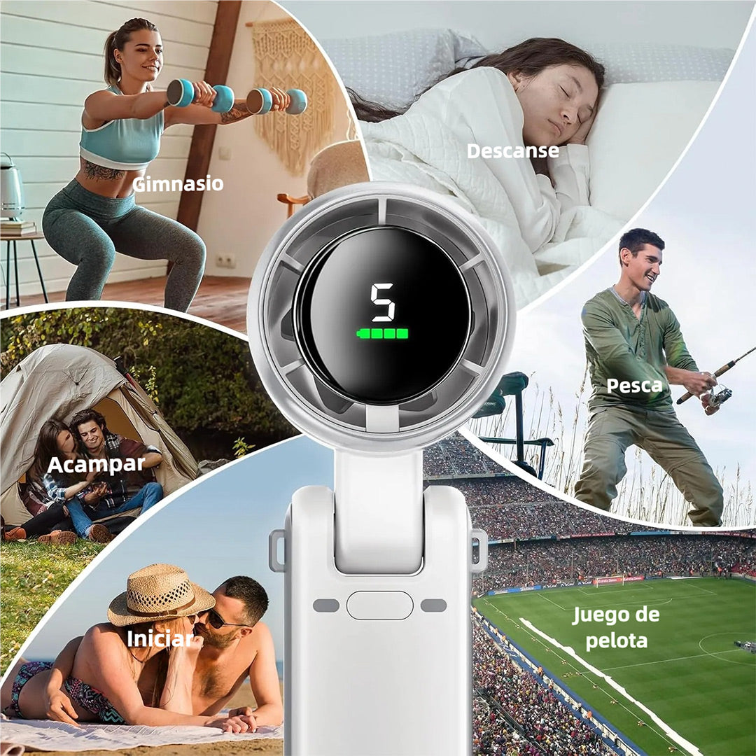 Ventilador de Mano Turbo Portátil 5 Velocidades, 12H Duración - Tecnología Air Turbo para Exteriores, Viajes y Oficina - VM001