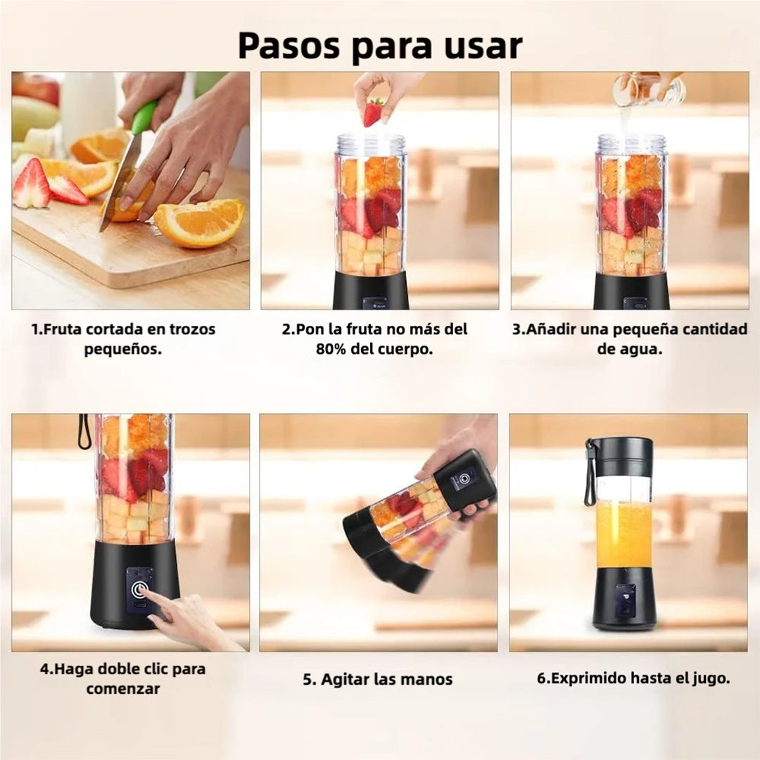 Mini Licuadora Portátil USB-C Recargable 12 Oz, Sin BPA, para Batidos y Smoothies, con Tapa a Prueba de Fugas - EJ002