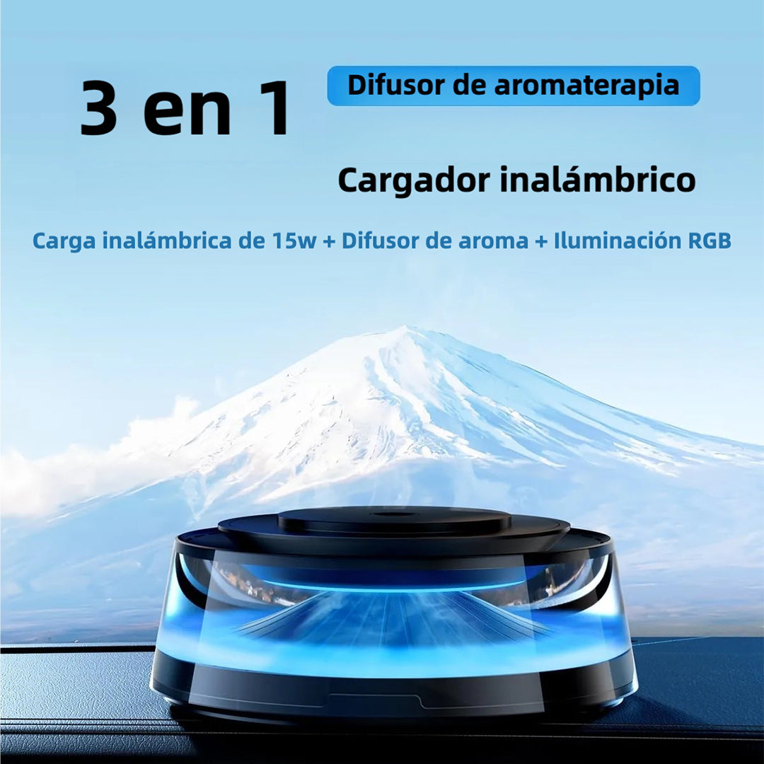 Difusor de Aromaterapia para Auto con Carga Inalámbrica, Luz Ambiental y Modo Inteligente - Fragancia Natural para Coches/Hogar/Oficina - MA001