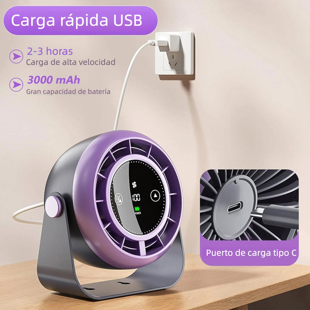 Ventilador USB de Escritorio Recargable con Pantalla LED, Ventilador Silencioso de 100 Velocidades, Montaje en Pared y Control Táctil, Ventilador Portátil para Oficina, Cocina, Viaje y Camping - VM005