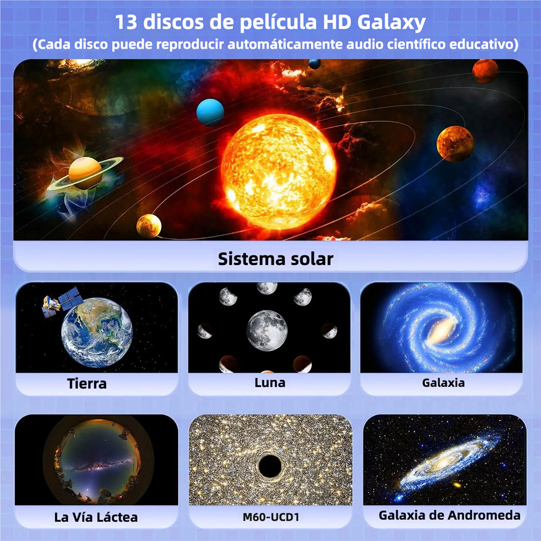 Galaxy 13 en 1 Proyector Estelar HD 360° Rotatorio con Temporizador, Proyector de Estrellas para Habitación, Planetario Casero para Niños y Adultos - LL002