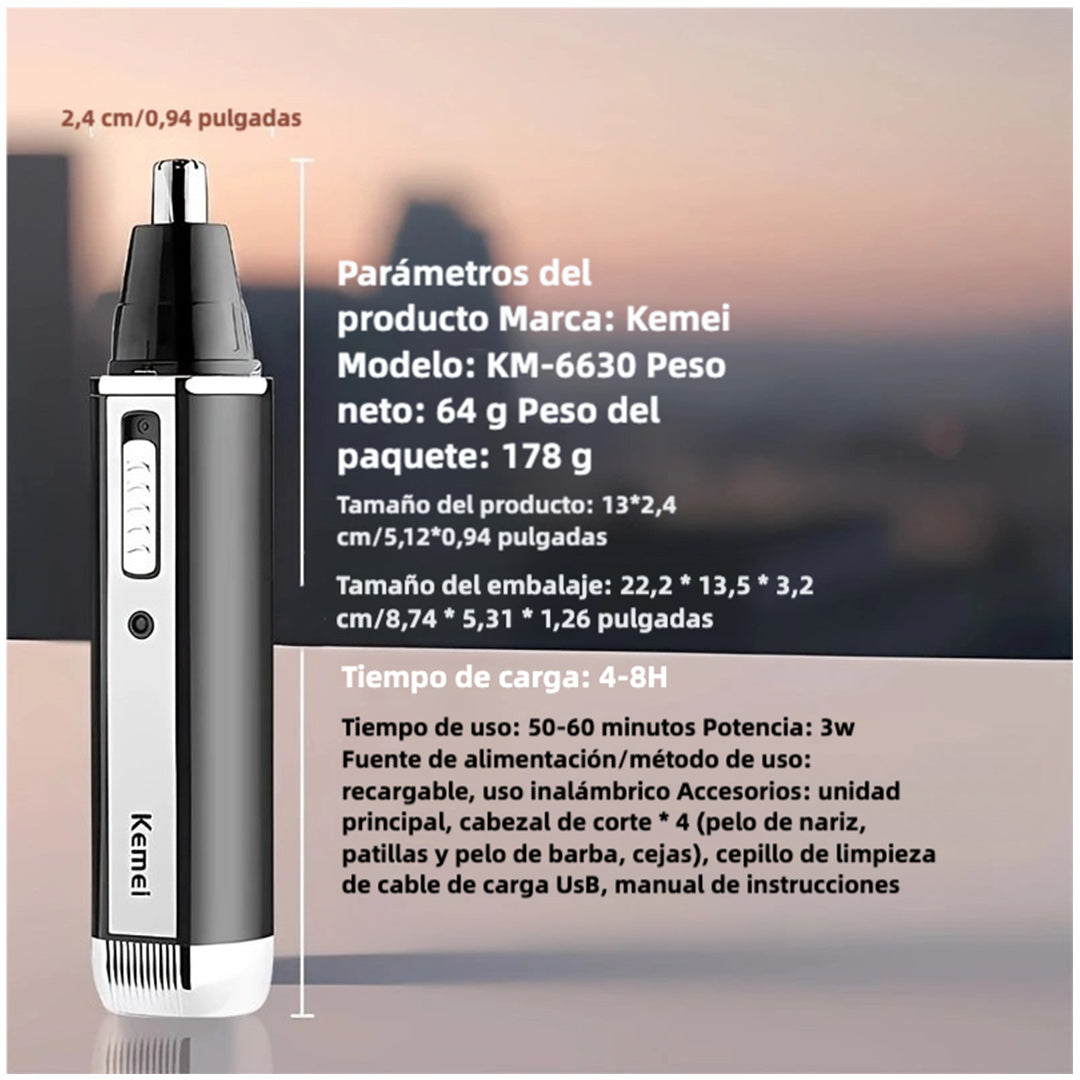 Afeitadora Eléctrica Kemei Multifuncional 4 en 1 Recargable - Con Cabezal para Nariz, Oídos, Cejas, Patillas y Barba - MC001