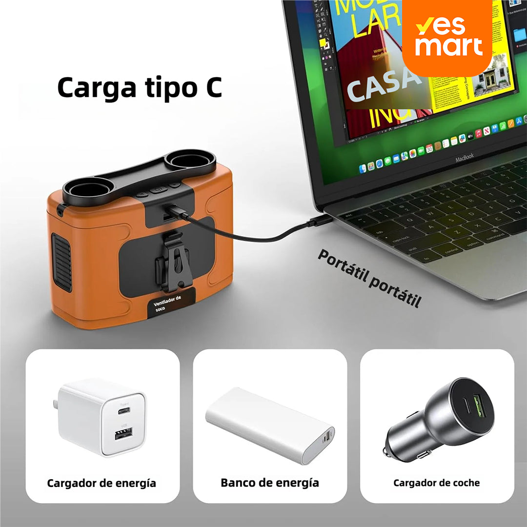 Ventilador portátil de cintura 10000mAh, con 9 velocidades y linterna, ventilador de cuello manos libres, hasta 20 horas de enfriamiento, para camping y viajes - VP001