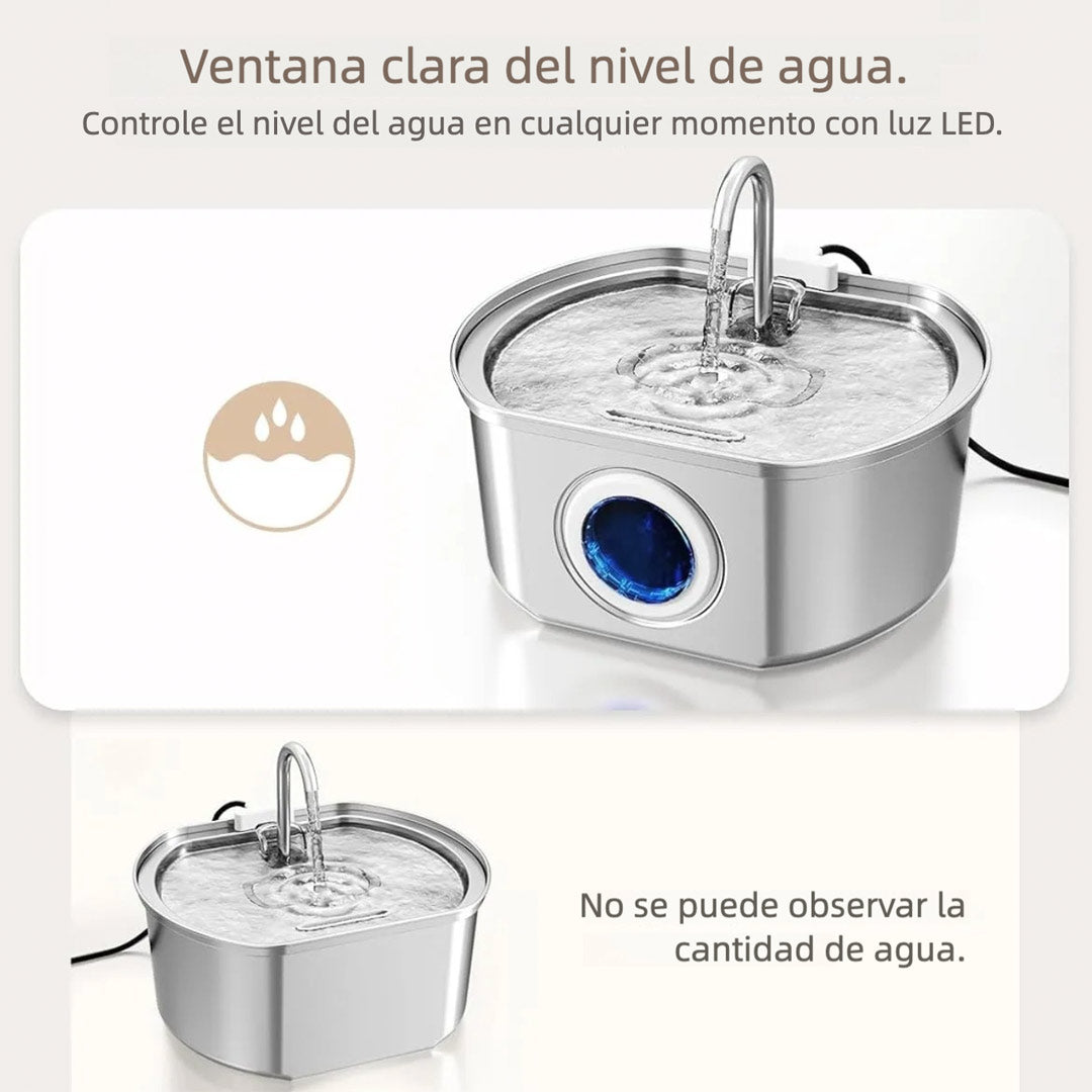 Fuente de Agua para Gatos de Acero Inoxidable – 3.2L/108oz con Filtro de 4 Capas, Bomba Silenciosa y Ventana de Nivel, Bebedero Automático para Mascotas – DM001