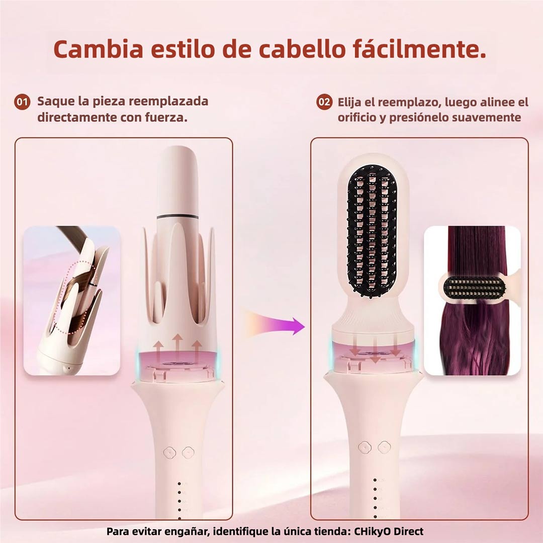 Herramienta Multifuncional 3 en 1, Rizador Automático con 2 Barriles de Cerámica (1", 1.25") y Cepillo Alisador, Plancha y Rizador de Cabello con 3 Temperaturas, Temporizador y 300000+ Iones Negativos SE006