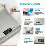 Báscula Digital de Cocina 10kg/22lb Blanca, Precisión 1g/0.04oz para Repostería, Cocina y Dieta, Superficie de Acero Inoxidable Fácil de Limpiar - EC001