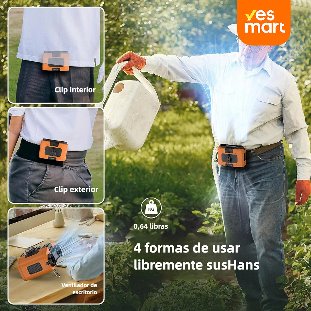 Ventilador portátil de cintura 10000mAh, con 9 velocidades y linterna, ventilador de cuello manos libres, hasta 20 horas de enfriamiento, para camping y viajes - VP001