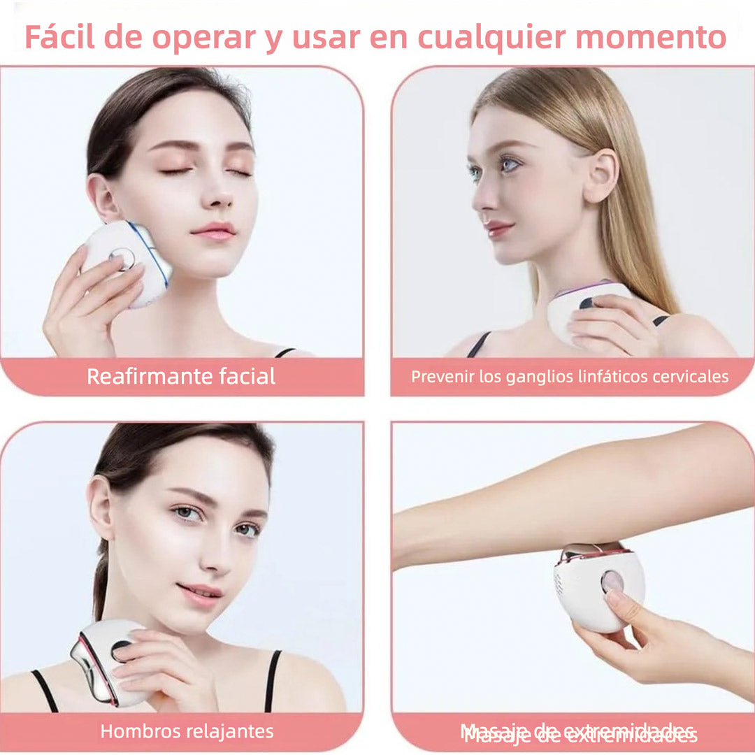 Masajeador Facial Gua Sha Eléctrico Multifuncional 3 en 1 con EMS, Luz Roja Azul Violeta, Calor y Frío para Lifting, Antiarrugas, Reafirmante – MJ002