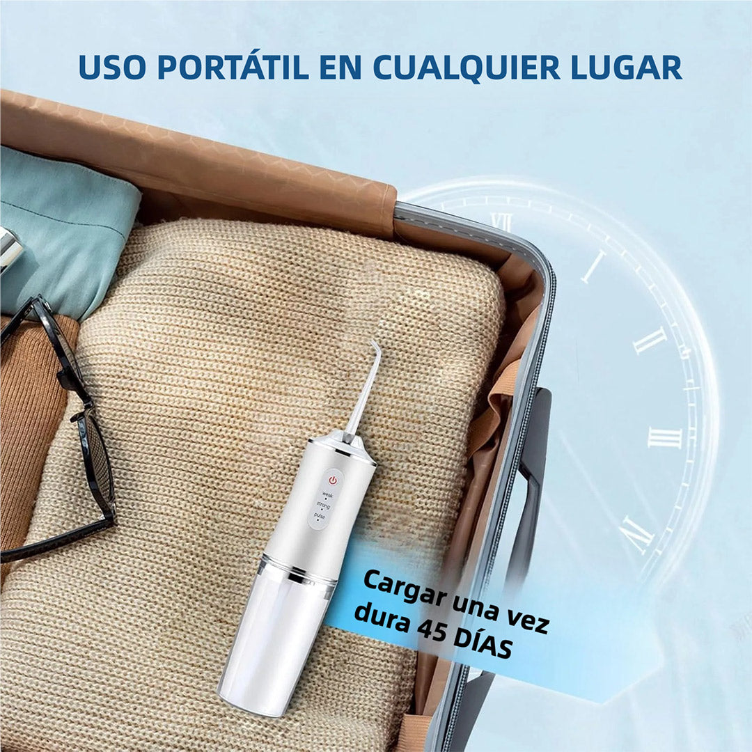 Hilo Dental Eléctrico Recargable para Dientes con 3 Modos, 4 Consejos de Chorro, Irrigador Oral Portátil, Limpiador de Encías y Tonsilas, 300ml de Capacidad, Impermeable IPX7, Batería de Larga Duración, CS002