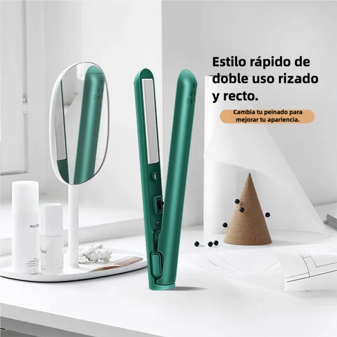Mini Plancha de Pelo Dual Propósito DualGlam, Rizador y Alisador de Cabello, Compacto y Portátil, USB Recargable - SE003