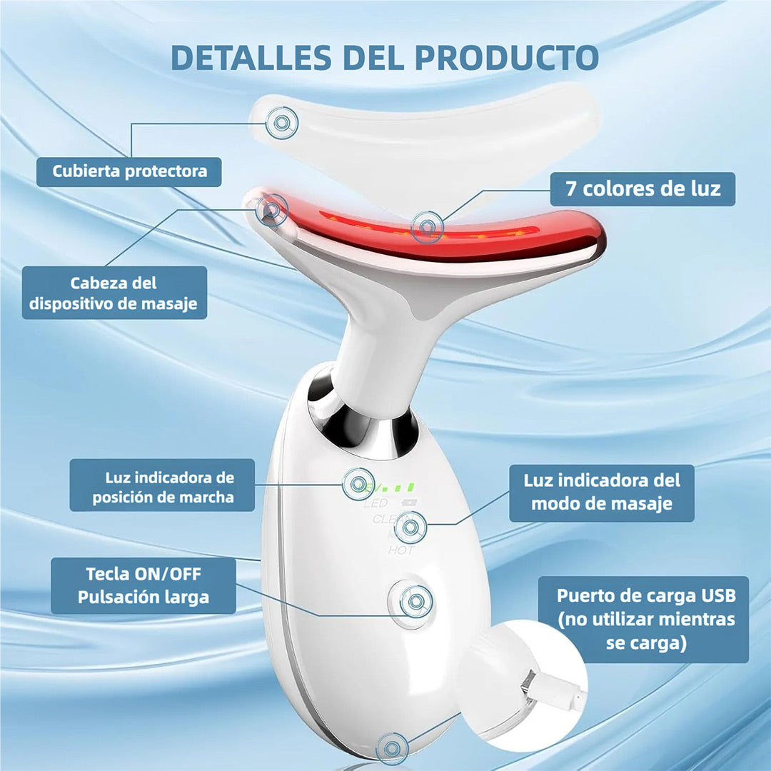 Masajeador Facial y de Cuello de 7 Colores con Tecnología de Vibración, Cepillo Facial Recargable para Cuidado de la Piel (Blanco) - MJ001