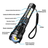Linterna LED Táctica de Alta Potencia - Recargable USB, Impermeable IPX4, Ajuste de Zoom, 20,000 Lúmenes - HE003