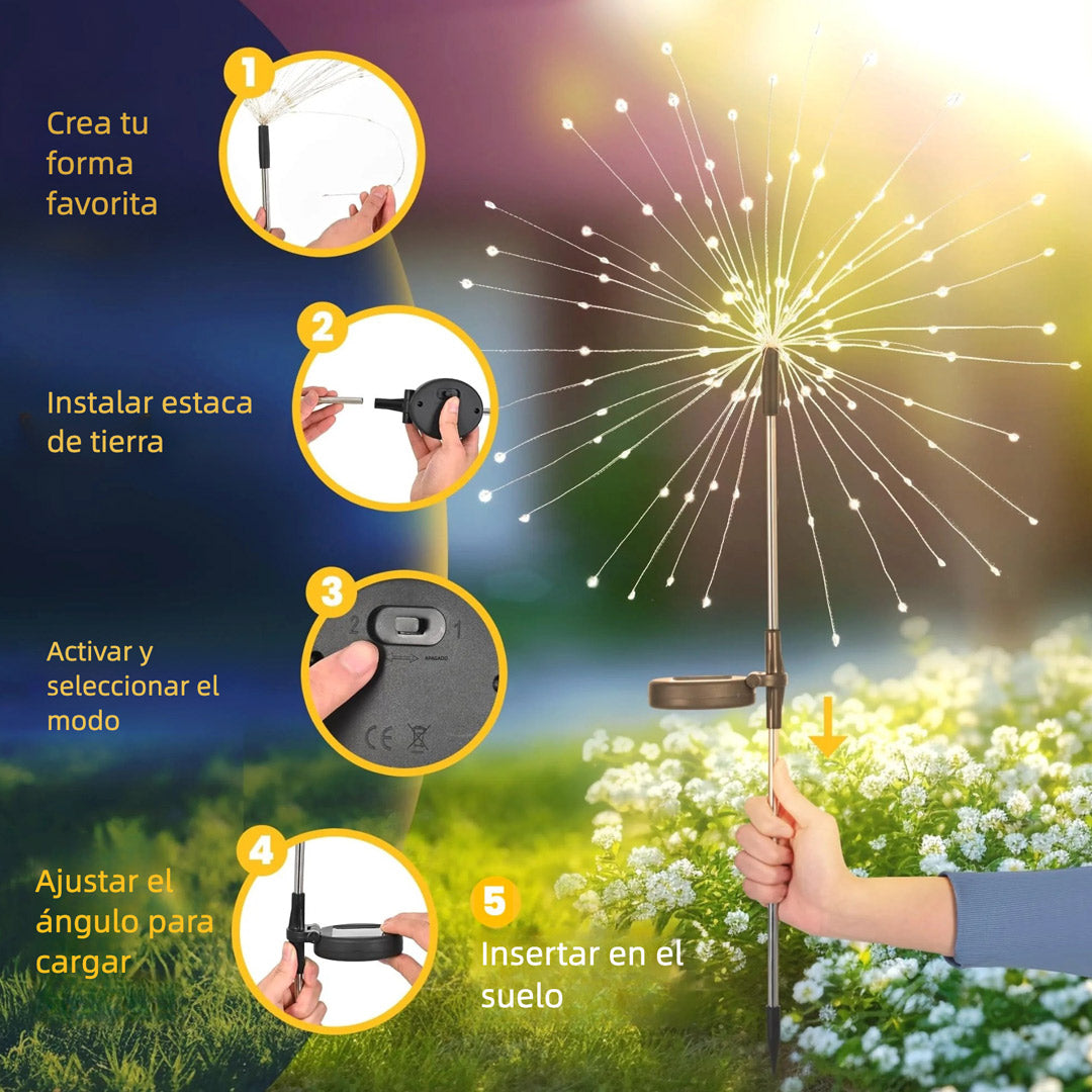 Luces Solares Decorativas para Jardín 2 Piezas 120LED – Impermeables con Diseño DIY para Patio, Balcón, Camino y Macetas - JP004