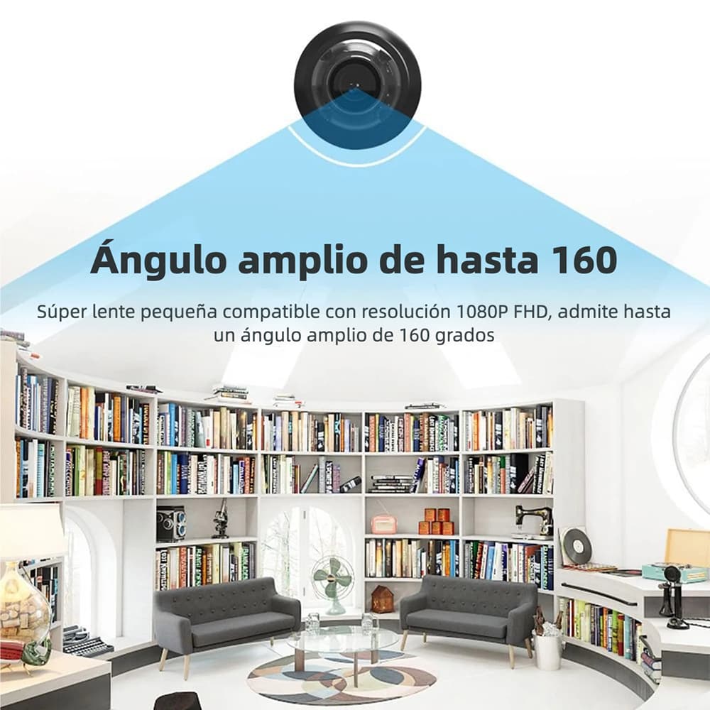 Mini Cámara de Seguridad WiFi 1080P HD con Visión Nocturna, Detección de Movimiento y Ángulo de 160° para Monitoreo Remoto CV007