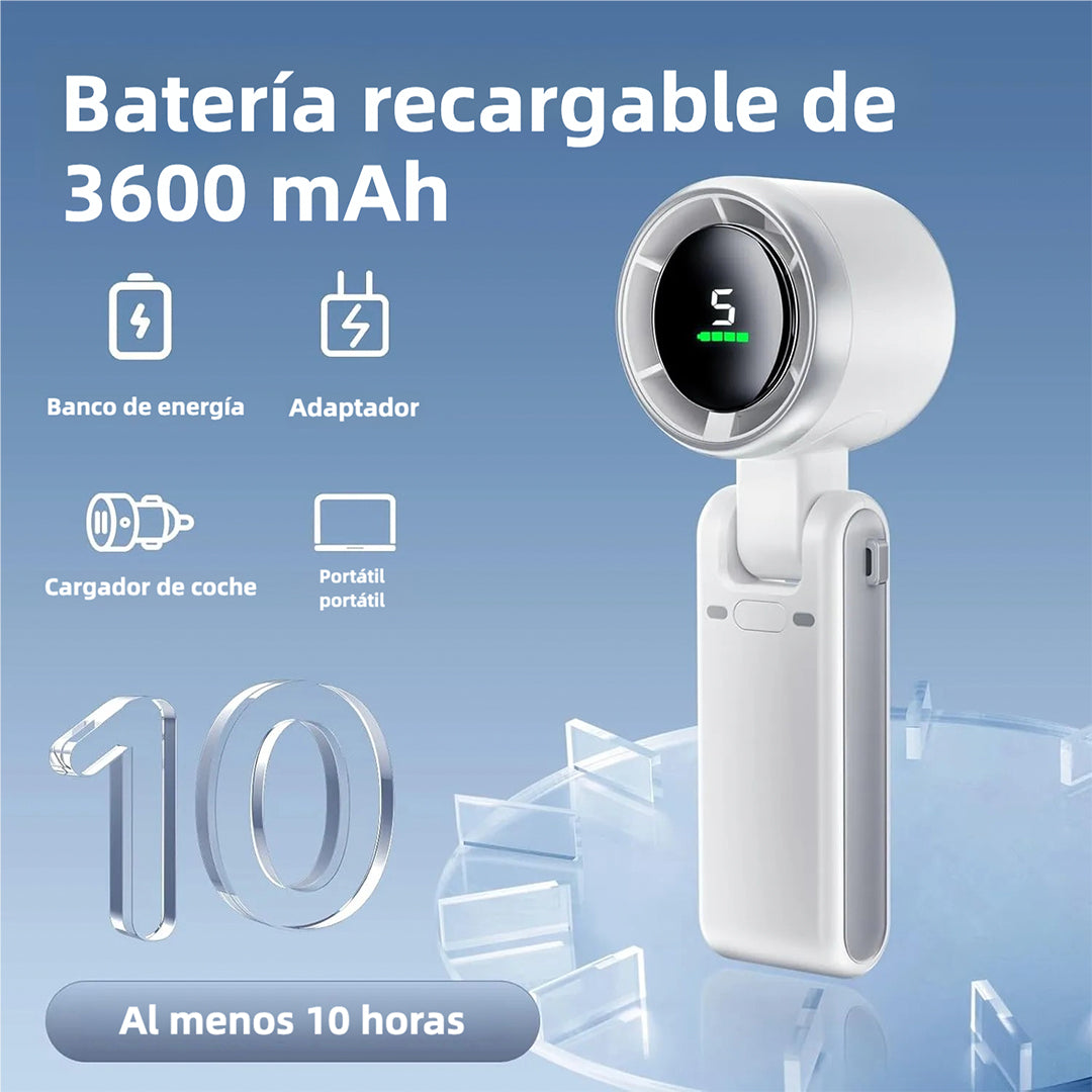 Ventilador de Mano Turbo Portátil 5 Velocidades, 12H Duración - Tecnología Air Turbo para Exteriores, Viajes y Oficina - VM001