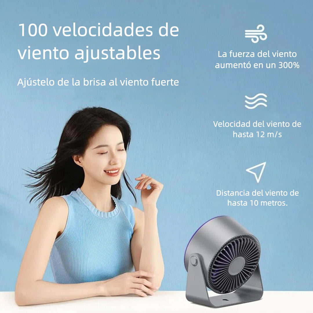 Ventilador de Escritorio con Batería Recargable, 100 Velocidades, Silencioso, Pantalla Digital LED, Cabezal Ajustable para Oficina, Dormitorio y Viaje – VM006