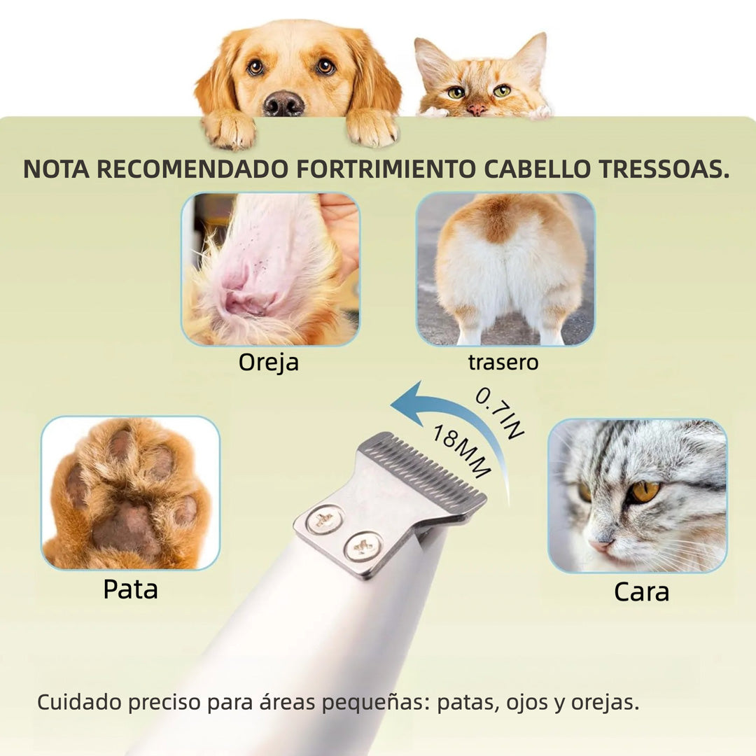 Cortapelos para Mascotas con Luz LED – Recortadora de Precisión Silenciosa e Impermeable para Patas, Orejas y Cara - DM007