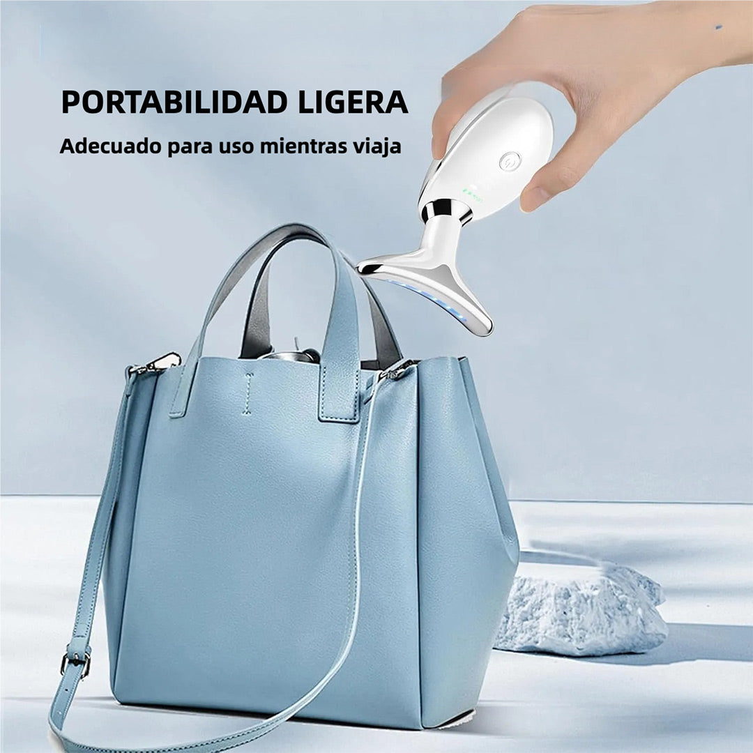 Masajeador Facial y de Cuello de 7 Colores con Tecnología de Vibración, Cepillo Facial Recargable para Cuidado de la Piel (Blanco) - MJ001