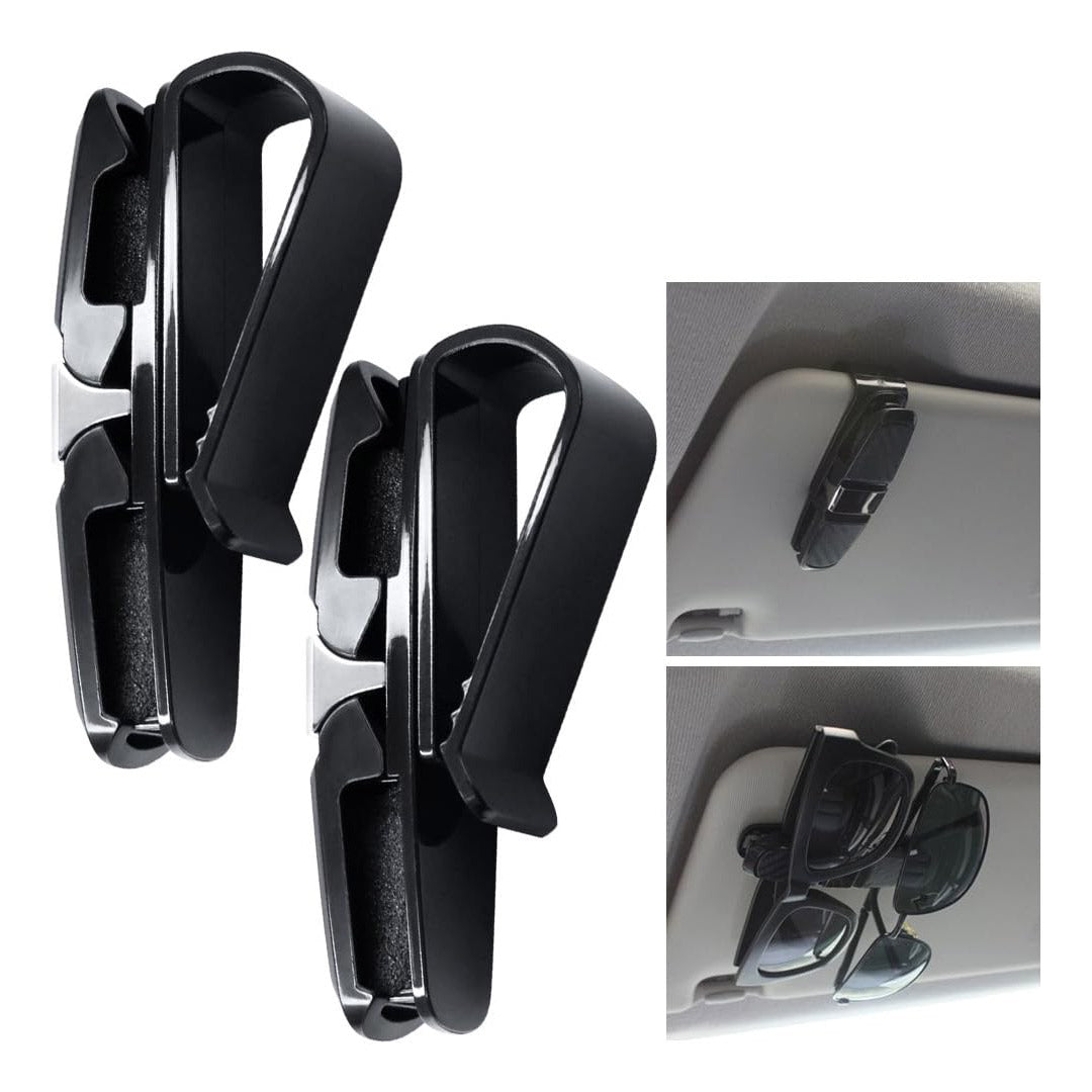 Soporte para Gafas de Sol para Visera de Coche 2 Piezas con Clips y Estuche para Tarjetas - Soporte de Gafas de Sol y Gafas de Vista, Ajustable y Giratorio 180° - AH001