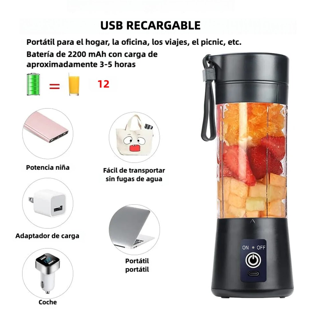 Mini Licuadora Portátil USB-C Recargable 12 Oz, Sin BPA, para Batidos y Smoothies, con Tapa a Prueba de Fugas - EJ002