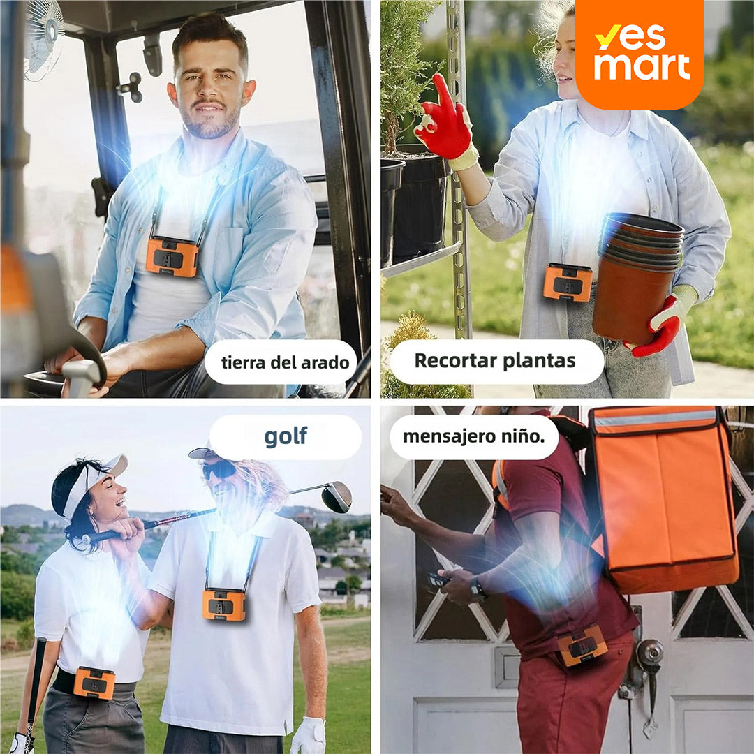 Ventilador portátil de cintura 10000mAh, con 9 velocidades y linterna, ventilador de cuello manos libres, hasta 20 horas de enfriamiento, para camping y viajes - VP001