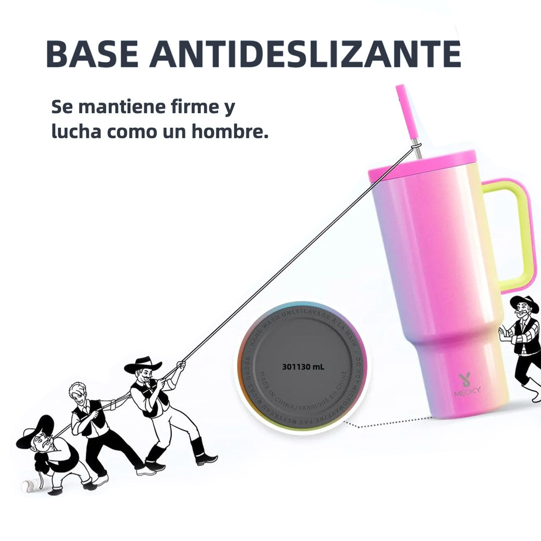 Vaso Térmico de 40oz con Asa, Tapa Antiderrames y Popote, Taza de Café de Acero Inoxidable para Viajes, Mantiene Bebidas Frías por 34 Horas y Calientes por 10 Horas AH014