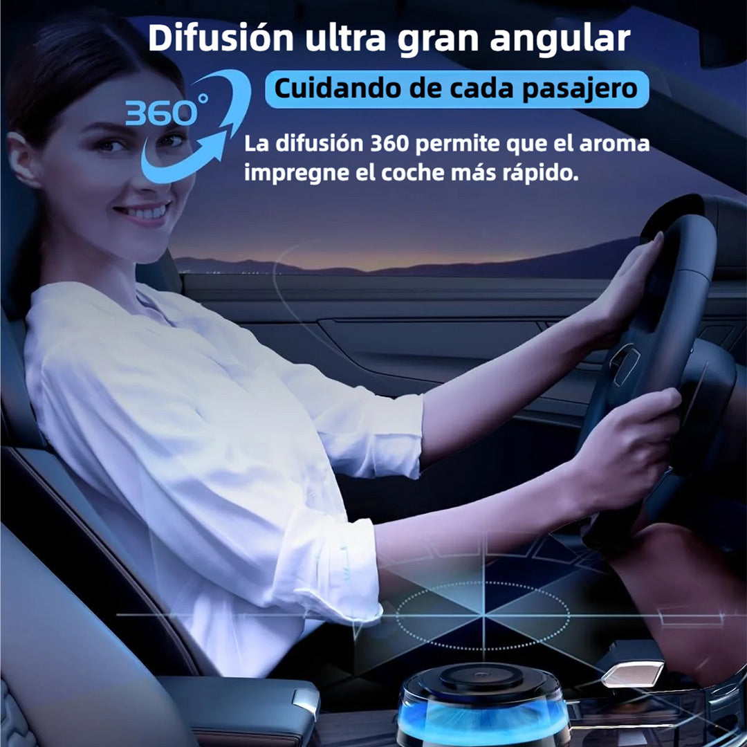 Difusor de Aromaterapia para Auto con Carga Inalámbrica, Luz Ambiental y Modo Inteligente - Fragancia Natural para Coches/Hogar/Oficina - MA001