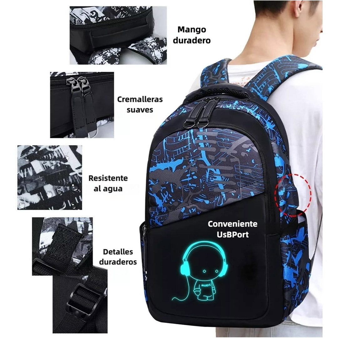 Mochila Escolar Asge para Niños – Mochila Juvenil con Estampado, Nylon de Gran Capacidad, Mochila Reflectante para Exterior y Escuela + Bolso Bandolera Adicional - AH009