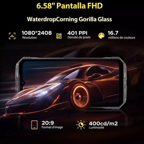 Teléfono inteligente Rugged Dual SIM, 6.58" FHD+ Android 14, 16GB RAM + 256GB ROM, Batería 10800mAh, Cámara AI 50MP + 16MP, NFC y Carga Rápida de 33W -SP002 - Yesmart