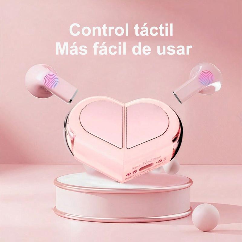 Auriculares Inalámbricos con Forma de Corazón, Mini Audífonos Bluetooth para Niñas y Mujeres, Diseño Pequeño y Ligero con Cancelación de Ruido y Estuche Transformable BH039