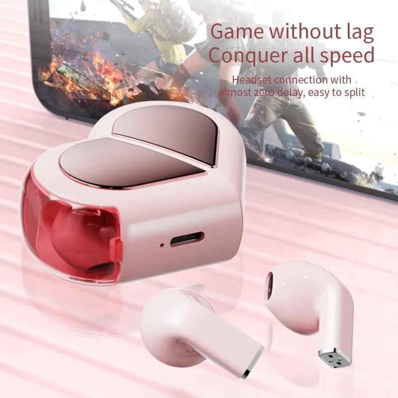 Auriculares Inalámbricos con Forma de Corazón, Mini Audífonos Bluetooth para Niñas y Mujeres, Diseño Pequeño y Ligero con Cancelación de Ruido y Estuche Transformable BH039