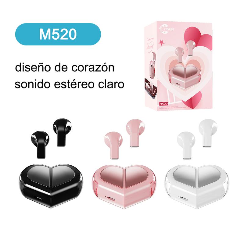 Auriculares Inalámbricos con Forma de Corazón, Mini Audífonos Bluetooth para Niñas y Mujeres, Diseño Pequeño y Ligero con Cancelación de Ruido y Estuche Transformable BH039