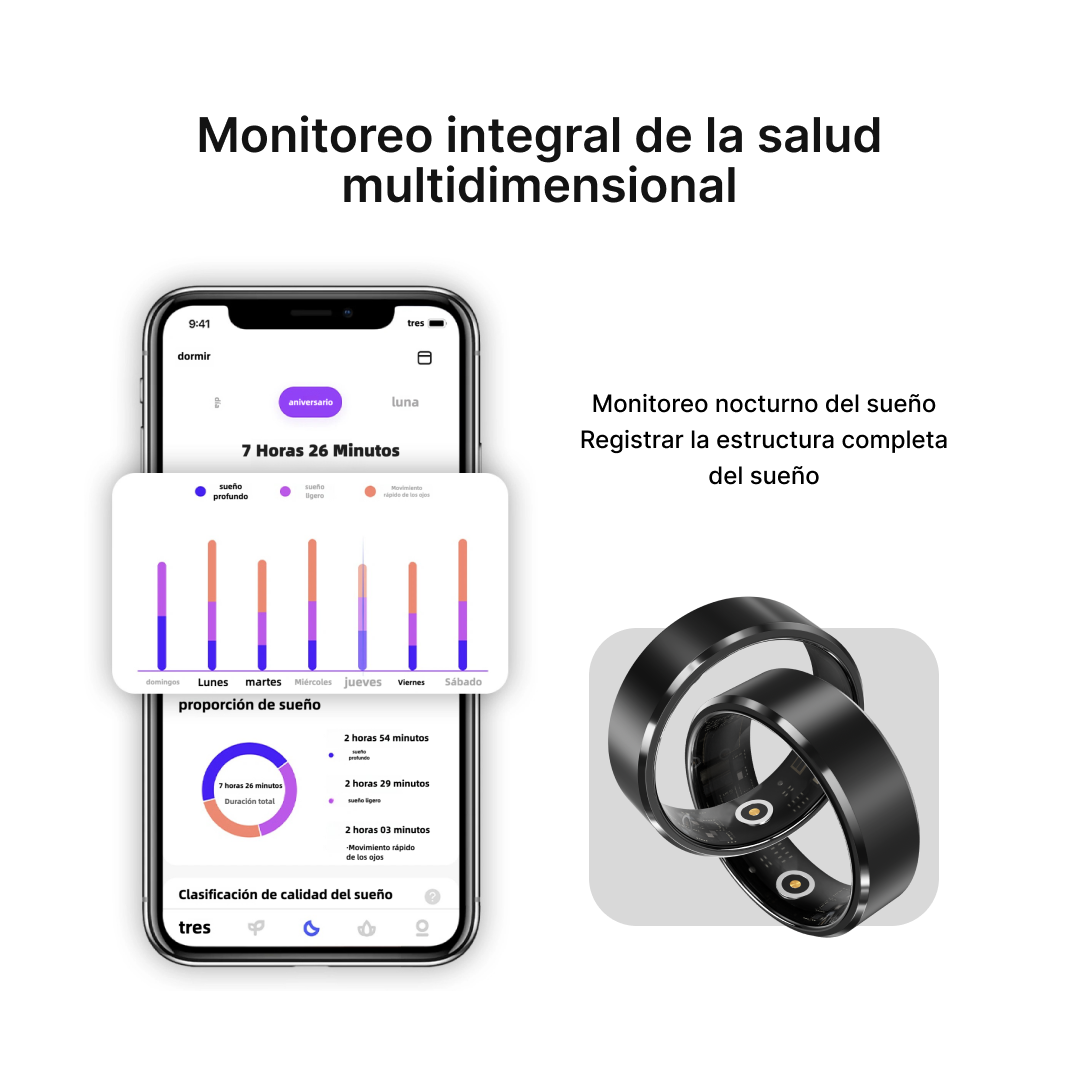 Anillo Inteligente 5ATM, Monitor de Salud con Ritmo Cardiaco, Oxígeno en Sangre y Seguimiento del Sueño, Compatible con Android e iOS SW010 - Yesmart