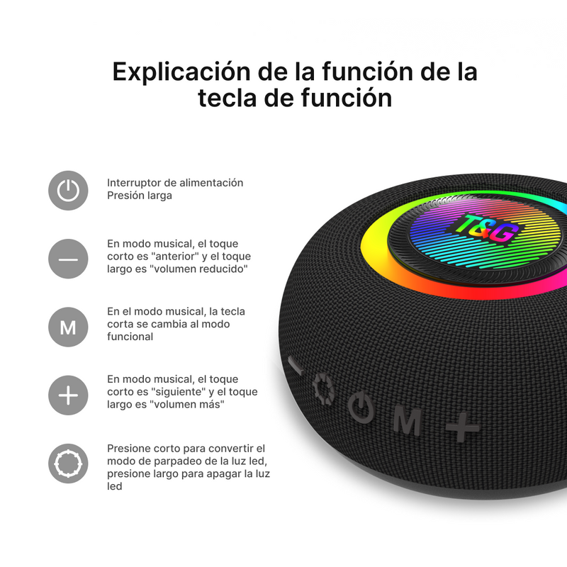 Altavoz Bluetooth con FM, TWS, LED Multicolor y Entrada LINE IN BS014 - Yesmart