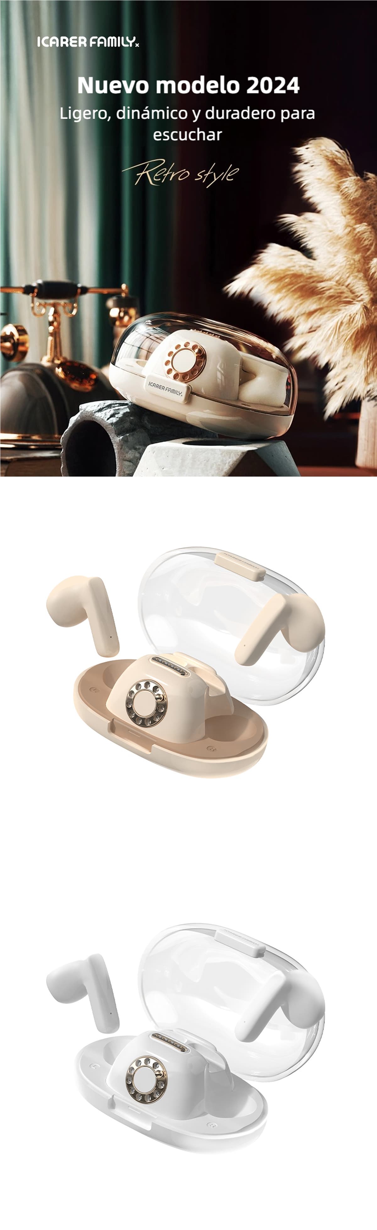 Audífonos Bluetooth retro | Inalámbricos, resistentes al agua, larga batería