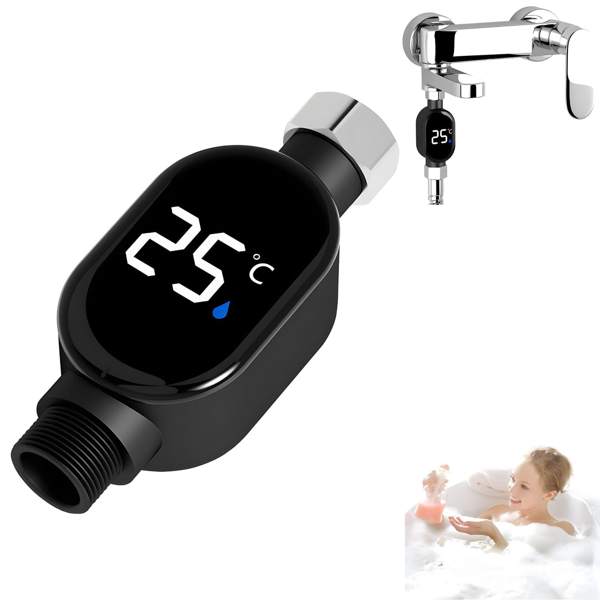 Termómetro Digital Inteligente y a Prueba de Agua para Ducha, Pantalla LED con Lectura de Temperatura en Fahrenheit y Celsius, Termómetro para Baño de Bebé y Uso en Cocina – JP002