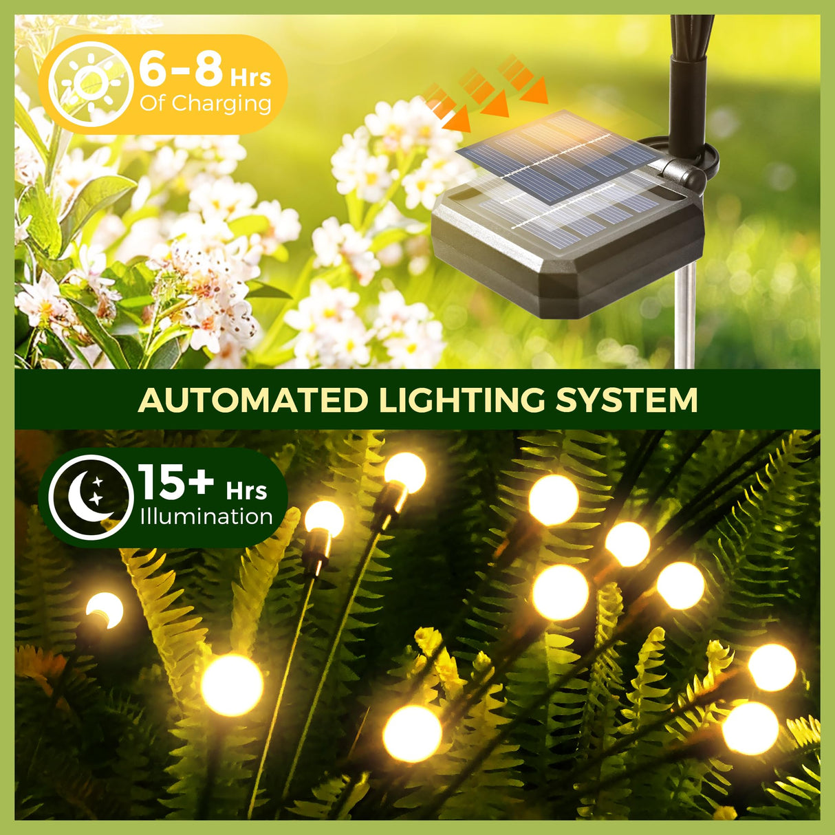 Luces de Jardín Solar con 20 LEDs, Luces Solares para Exteriores, Luces de Luciérnagas para Decoración de Navidad, Patio, Camino y Jardín, Resistente al Agua – JP003