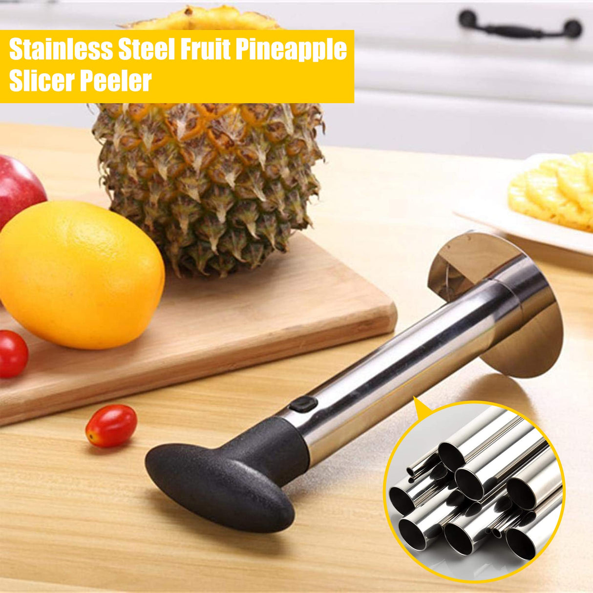 Pelar y Cortar Piña de Acero Inoxidable - Descorazonador y Cortador de Piña con Mango Desmontable para Extracción Fácil del Corazón - UC001