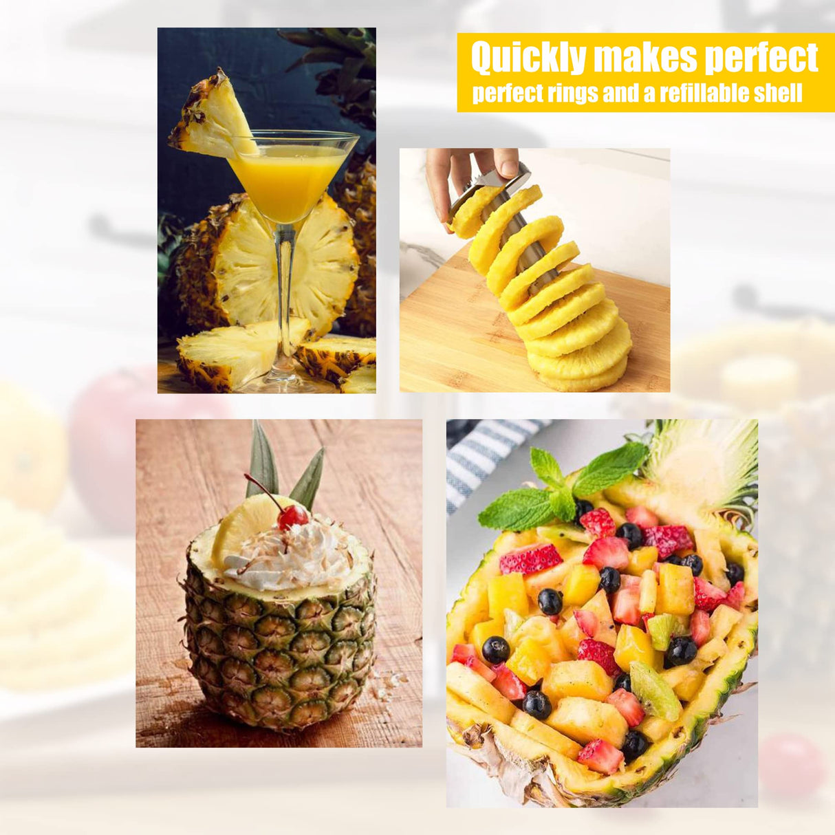 Pelar y Cortar Piña de Acero Inoxidable - Descorazonador y Cortador de Piña con Mango Desmontable para Extracción Fácil del Corazón - UC001