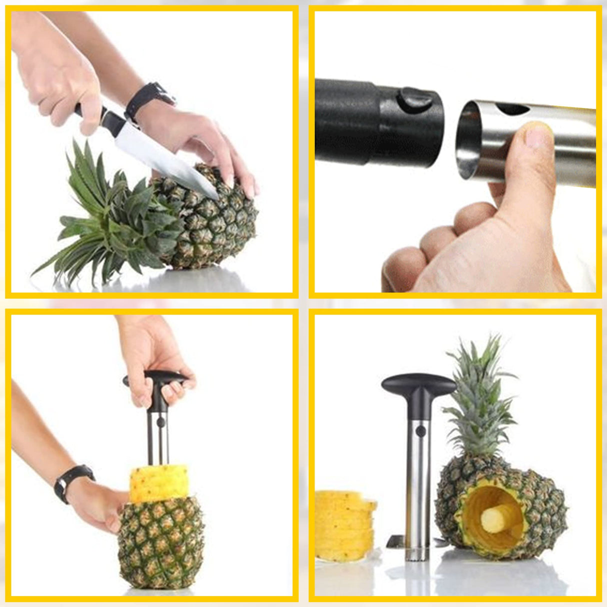 Pelar y Cortar Piña de Acero Inoxidable - Descorazonador y Cortador de Piña con Mango Desmontable para Extracción Fácil del Corazón - UC001