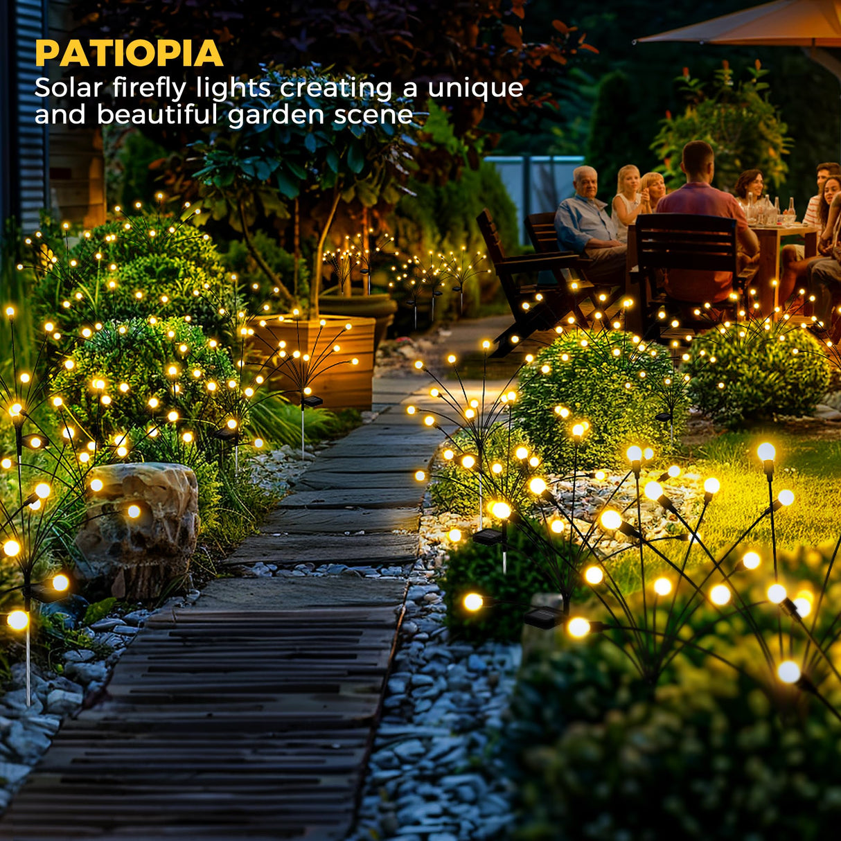 Luces de Jardín Solar con 20 LEDs, Luces Solares para Exteriores, Luces de Luciérnagas para Decoración de Navidad, Patio, Camino y Jardín, Resistente al Agua – JP003