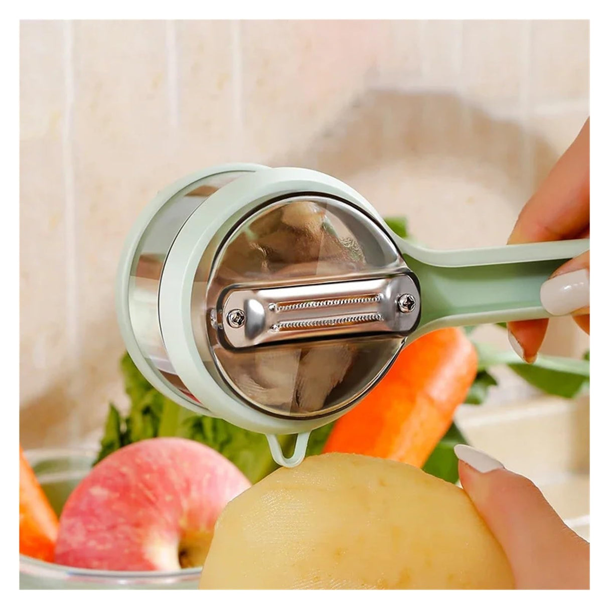 Cuchillo Pelador Manual con Caja de Almacenamiento, Pelador Multifuncional de Frutas y Verduras de Acero Inoxidable, Cortador de Manzanas, Papas y Pepinos para Cocina – UC004