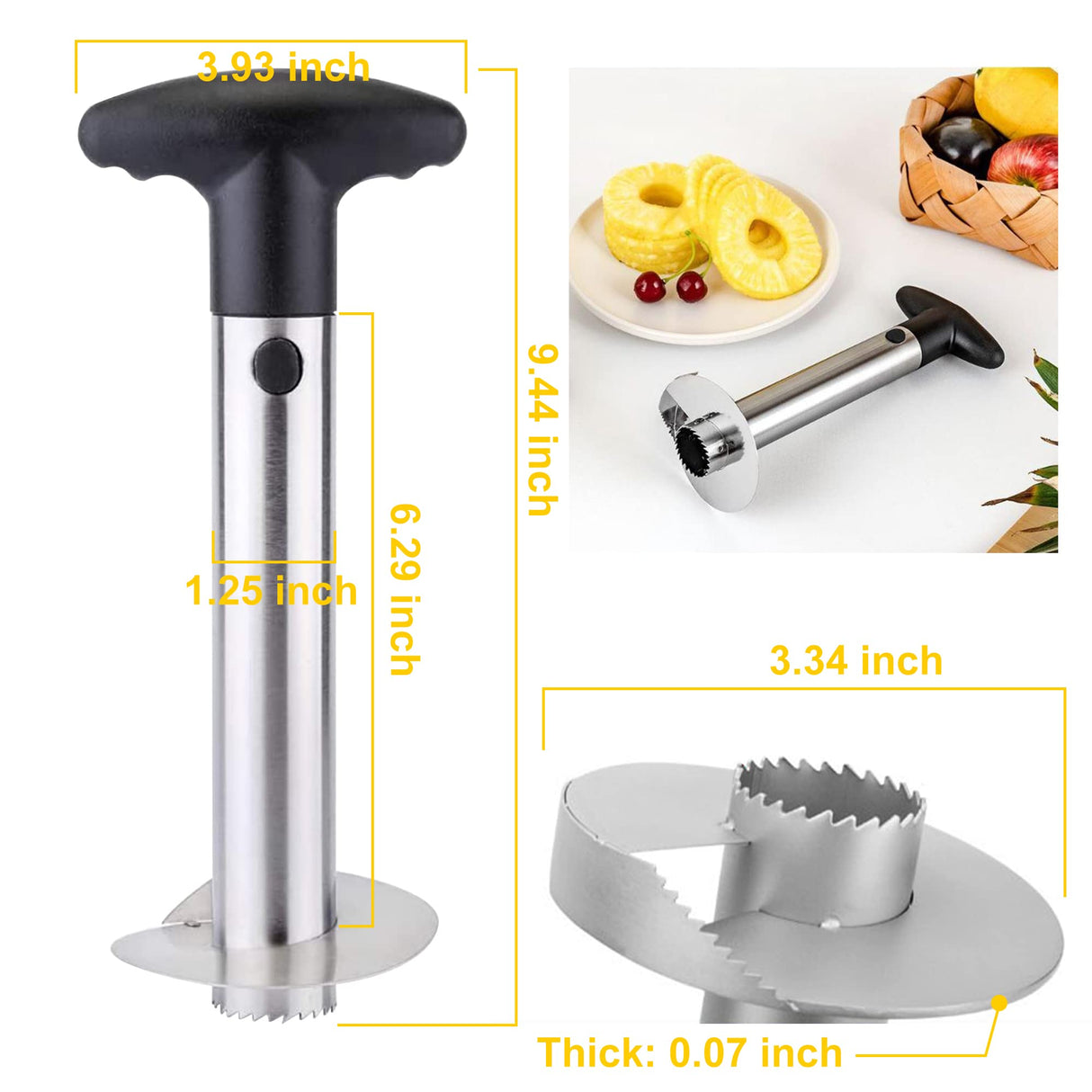 Pelar y Cortar Piña de Acero Inoxidable - Descorazonador y Cortador de Piña con Mango Desmontable para Extracción Fácil del Corazón - UC001