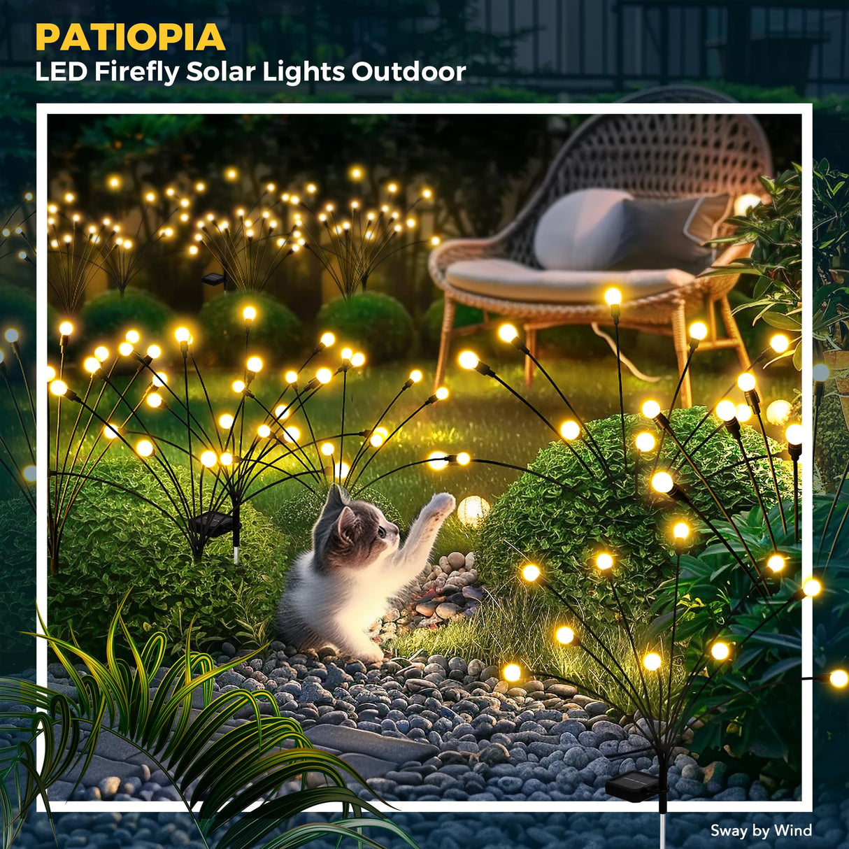 Luces de Jardín Solar con 20 LEDs, Luces Solares para Exteriores, Luces de Luciérnagas para Decoración de Navidad, Patio, Camino y Jardín, Resistente al Agua – JP003