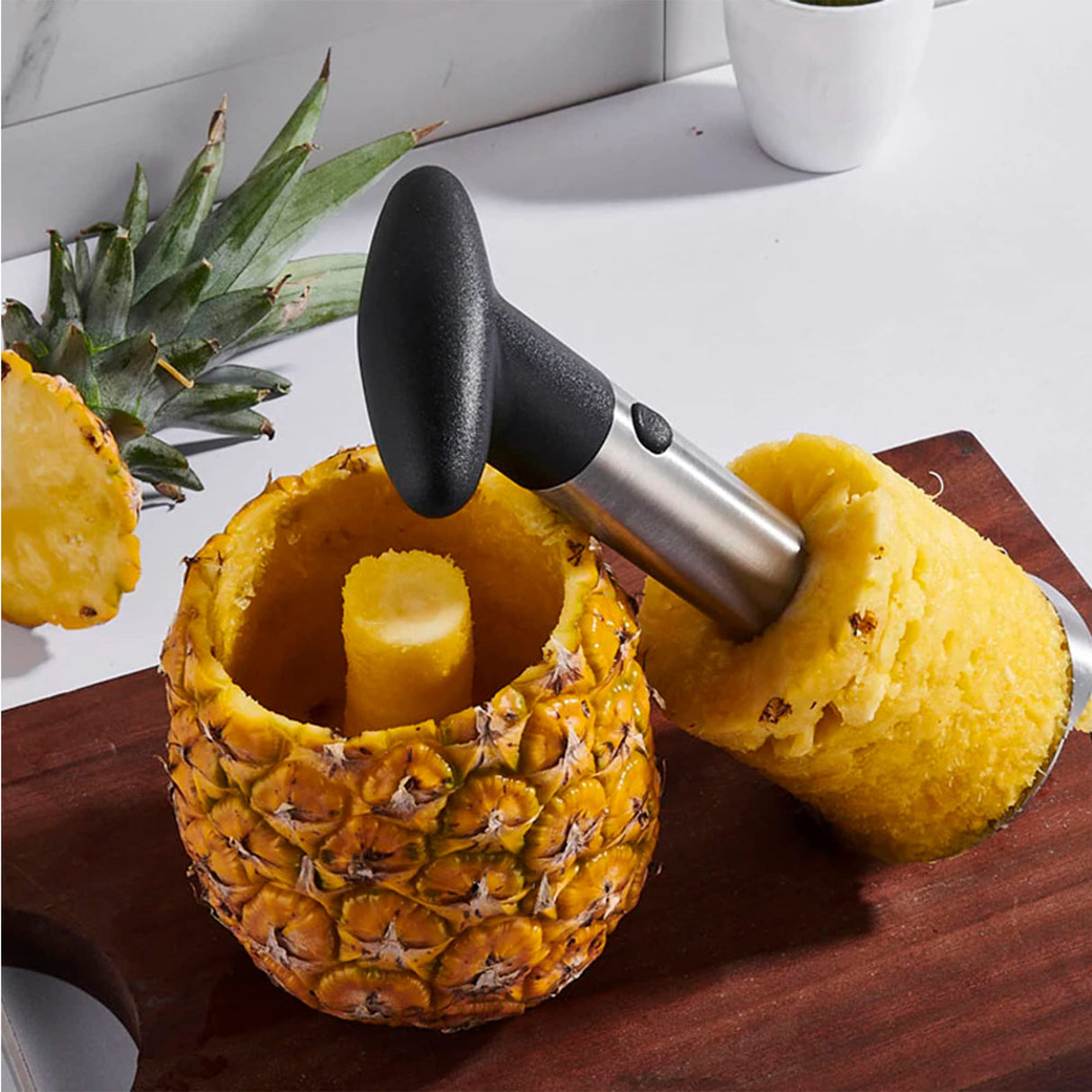 Pelar y Cortar Piña de Acero Inoxidable - Descorazonador y Cortador de Piña con Mango Desmontable para Extracción Fácil del Corazón - UC001