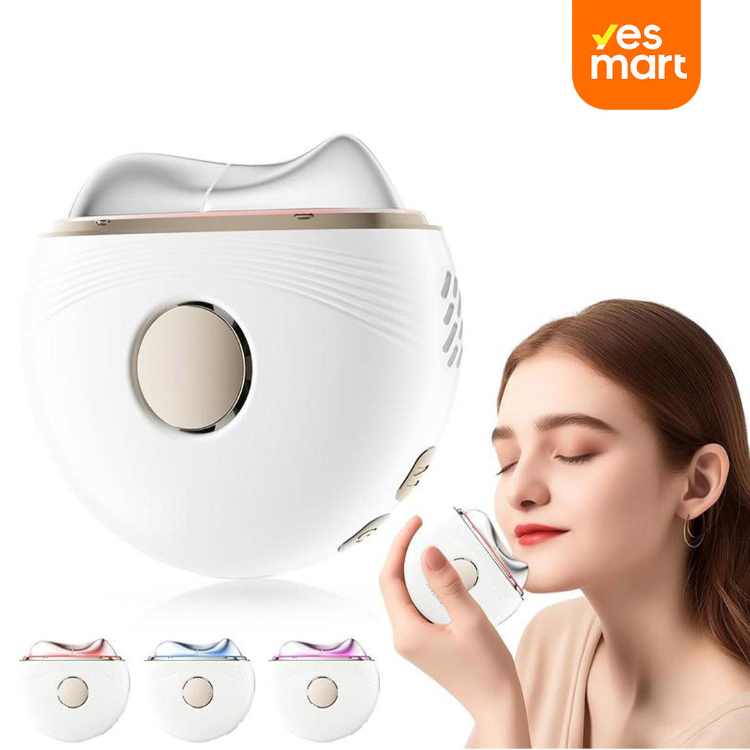 Masajeador Facial Gua Sha Eléctrico Multifuncional 3 en 1 con EMS, Luz Roja Azul Violeta, Calor y Frío para Lifting, Antiarrugas, Reafirmante – MJ002