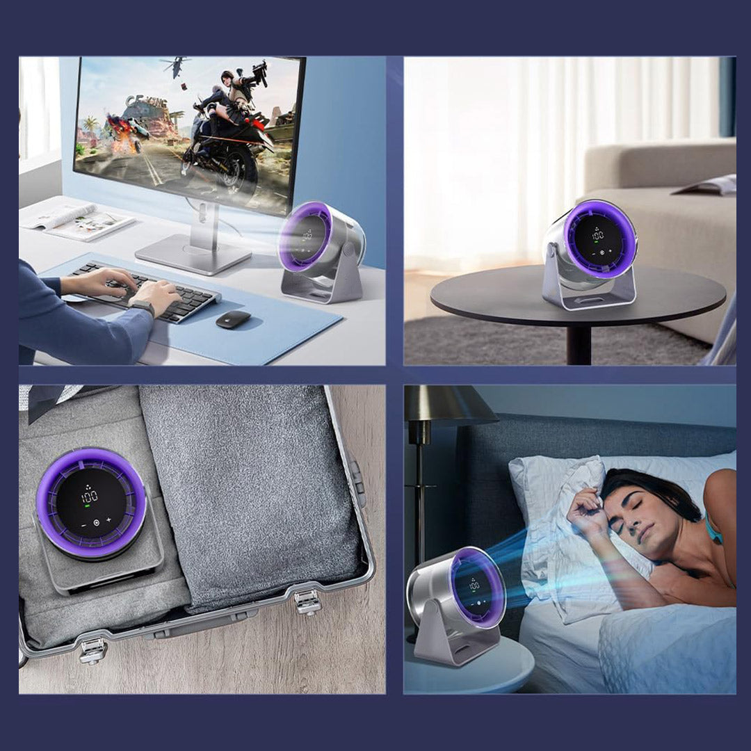 Ventilador de Escritorio con Batería Recargable, 100 Velocidades, Silencioso, Pantalla Digital LED, Cabezal Ajustable para Oficina, Dormitorio y Viaje – VM006