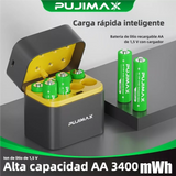 8 PACK Baterías Recargables AA 3400mWh 1.5V Li-ion + Caja de Carga Integrada PUJIMAX Cargador de Baterías Li-ion AA 1.5V BT002 - Yesmart